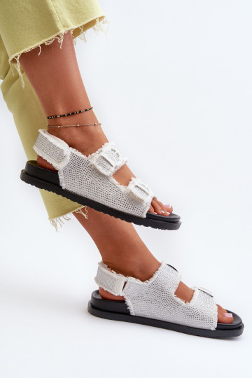 Matière denim Sandales pour femmes décorées couleur blanc Irmale 2