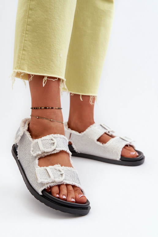 Matière denim Sandales pour femmes décorées couleur blanc Irmale