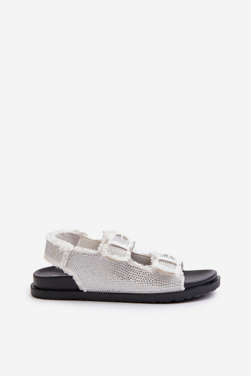 Matière denim Sandales pour femmes décorées couleur blanc Irmale