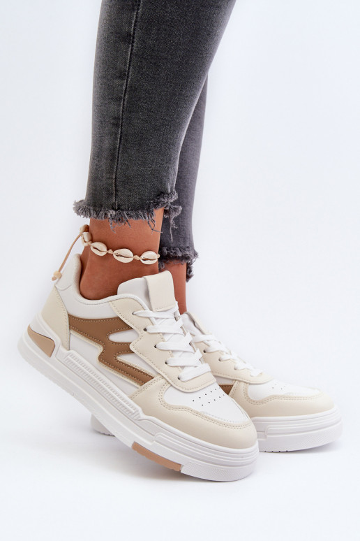Chaussures modèle baskets avec plateforme en cuir écologique beige Lynnette