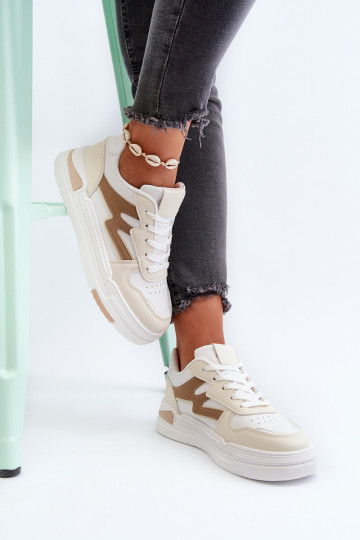 Chaussures modèle baskets avec plateforme en cuir écologique beige Lynnette 2