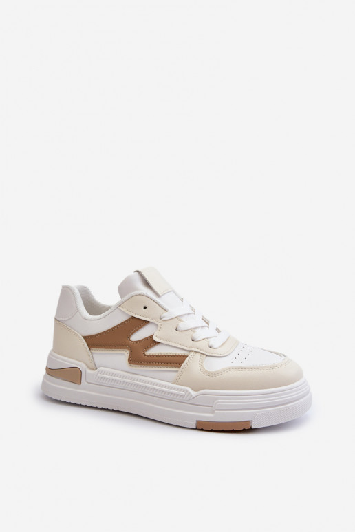 Chaussures modèle baskets avec plateforme en cuir écologique beige Lynnette