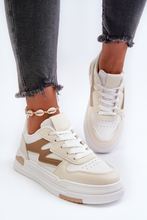 Chaussures modèle baskets avec plateforme en cuir écologique beige Lynnette