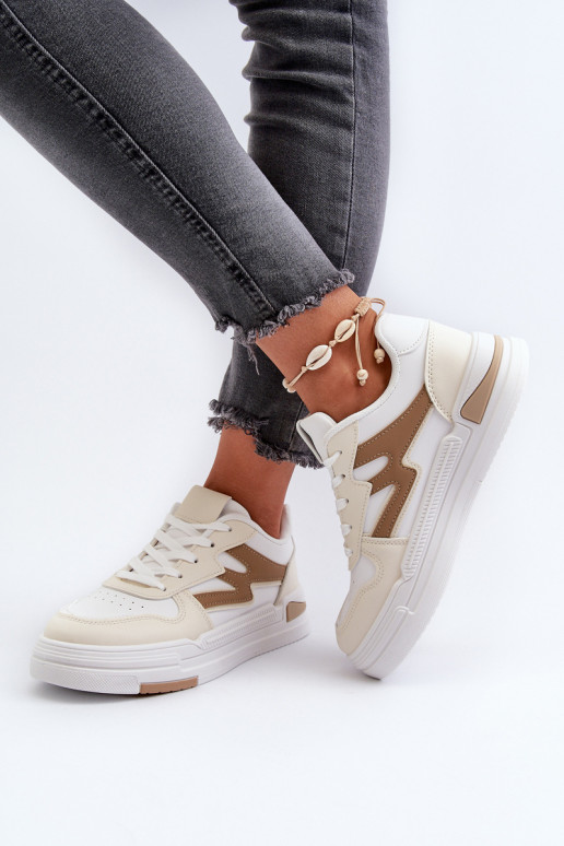 Chaussures modèle baskets avec plateforme en cuir écologique beige Lynnette