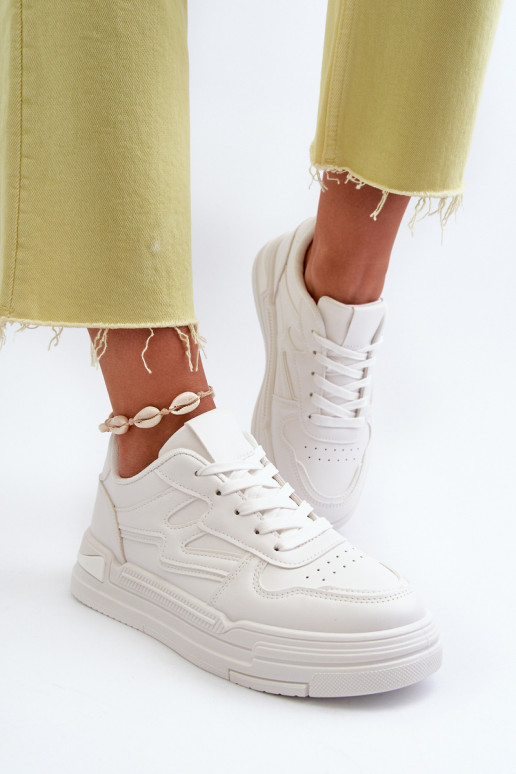 Chaussures modèle baskets avec plateforme en éco-cuir de couleur blanche Lynnette
