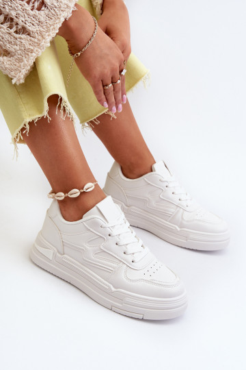 Chaussures modèle baskets avec plateforme en éco-cuir de couleur blanche Lynnette 2