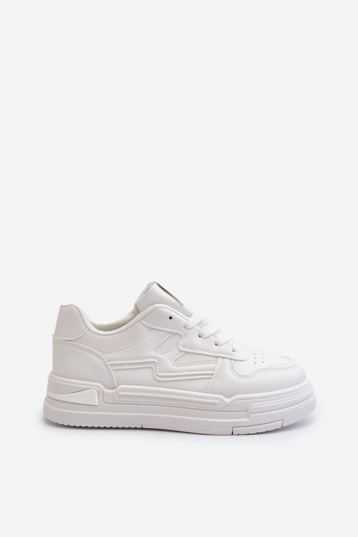 Chaussures modèle baskets avec plateforme en éco-cuir de couleur blanche Lynnette