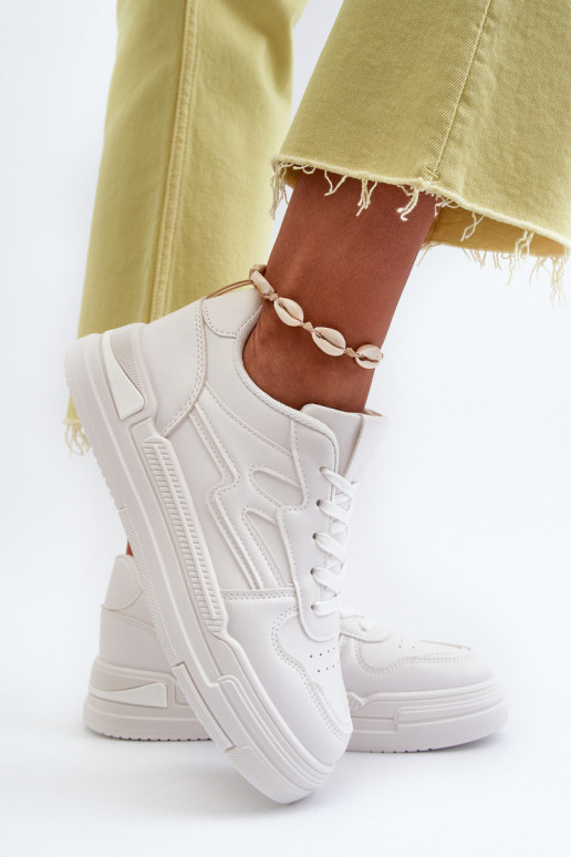 Chaussures modèle baskets avec plateforme en éco-cuir de couleur blanche Lynnette