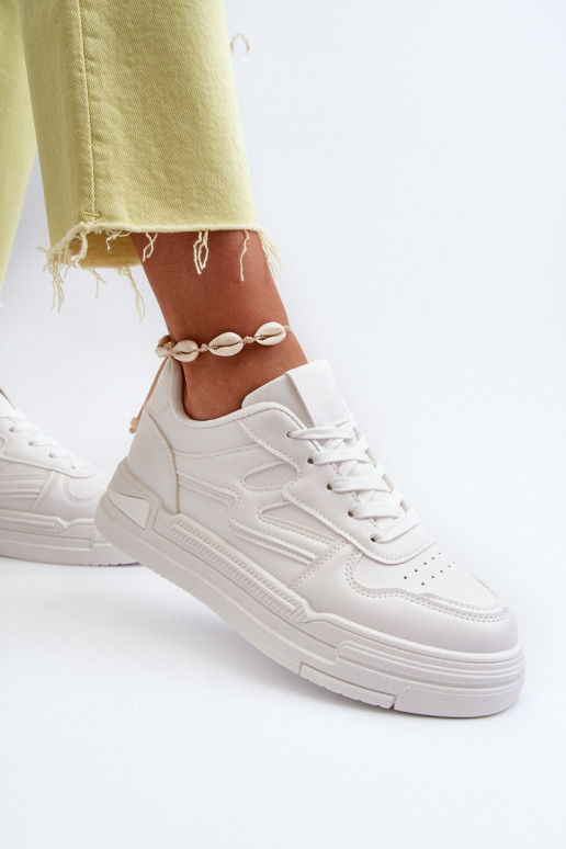 Chaussures modèle baskets avec plateforme en éco-cuir de couleur blanche Lynnette