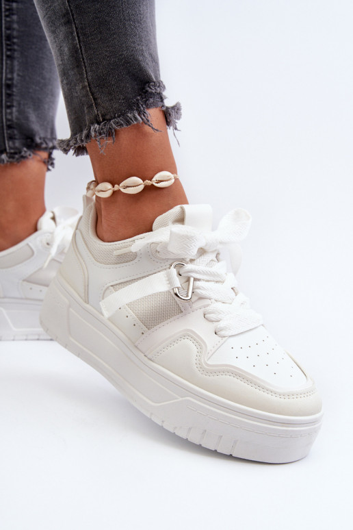 Chaussures modèle baskets avec plateforme en cuir écologique de couleur blanche Moun