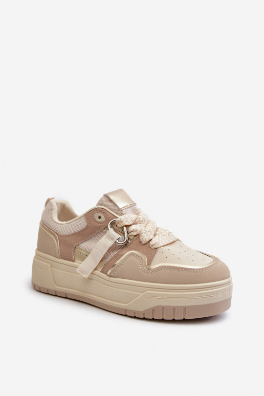 Chaussures modèle baskets avec plateforme en cuir écologique beige Moun Chaussures modèle baskets avec plateforme en cuir écologique beige Moun