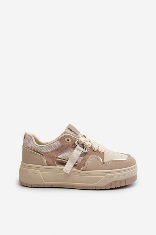 Chaussures modèle baskets avec plateforme en cuir écologique beige Moun