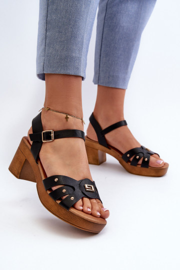 Sandales à talons pour femmes en éco-cuir de couleur noire Assames 2