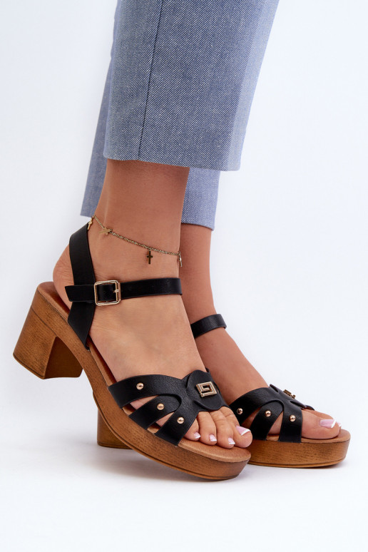 Sandales à talons pour femmes en éco-cuir de couleur noire Assames