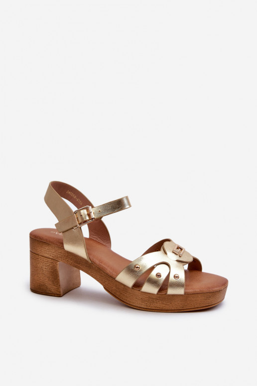 Sandales à talons pour femmes en éco-cuir de couleur dorée Assames