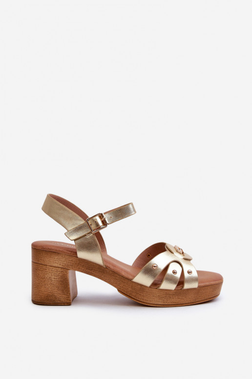 Sandales à talons pour femmes en éco-cuir de couleur dorée Assames