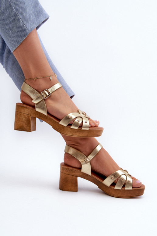 Sandales à talons pour femmes en éco-cuir de couleur dorée Assames