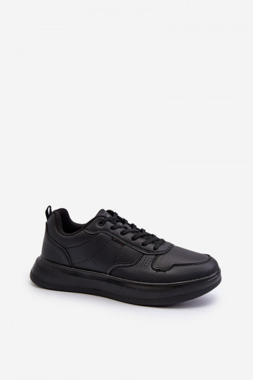 Chaussures modèle baskets avec plateforme en cuir écologique de couleur noire Uziran