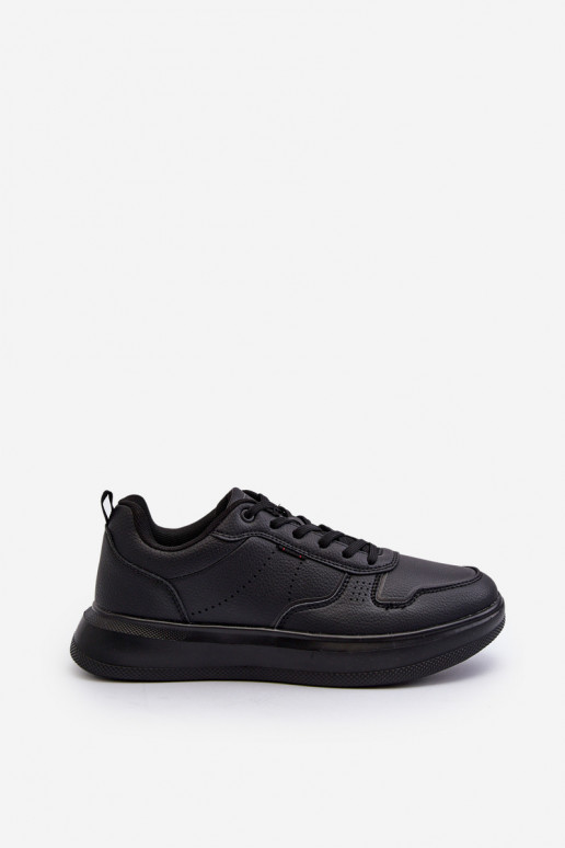 Chaussures modèle baskets avec plateforme en cuir écologique de couleur noire Uziran