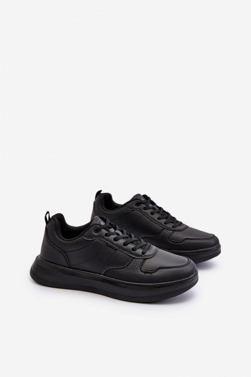 Chaussures modèle baskets avec plateforme en cuir écologique de couleur noire Uziran
