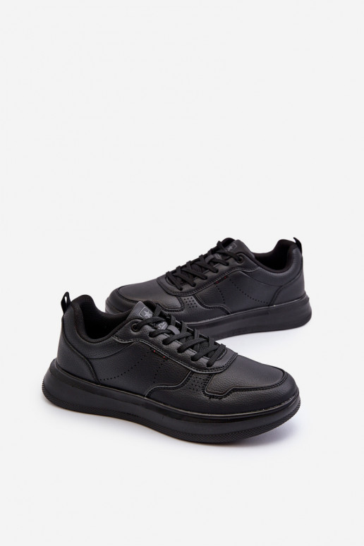 Chaussures modèle baskets avec plateforme en cuir écologique de couleur noire Uziran