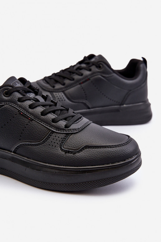 Chaussures modèle baskets avec plateforme en cuir écologique de couleur noire Uziran