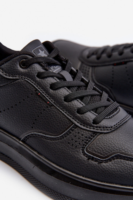 Chaussures modèle baskets avec plateforme en cuir écologique de couleur noire Uziran