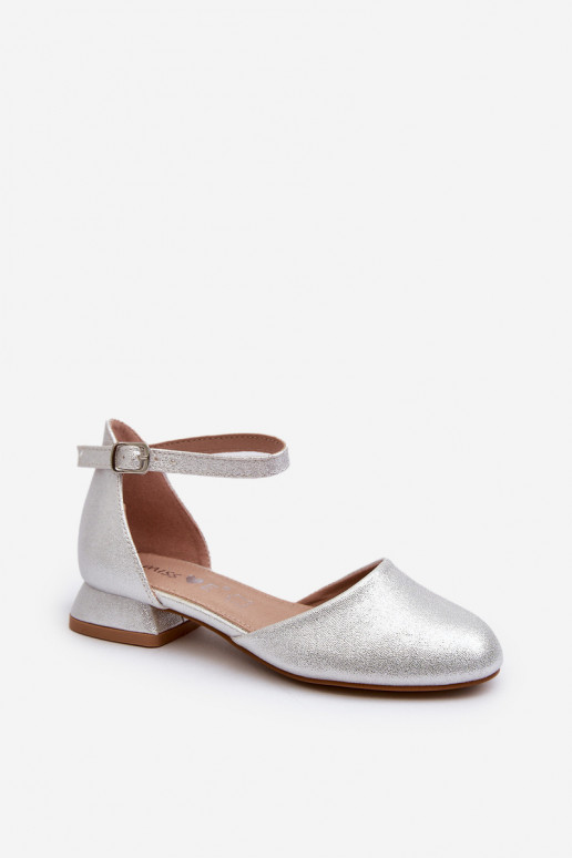 Sandales brillantes pour enfants à talon bas de couleur argent Nelly