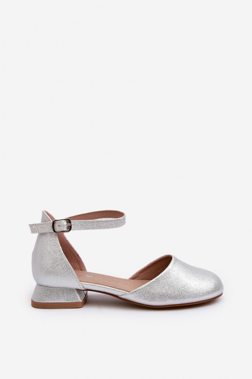 Sandales brillantes pour enfants à talon bas de couleur argent Nelly