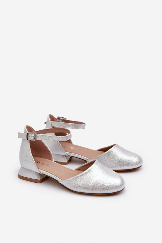 Sandales brillantes pour enfants à talon bas de couleur argent Nelly