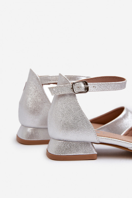 Sandales brillantes pour enfants à talon bas de couleur argent Nelly