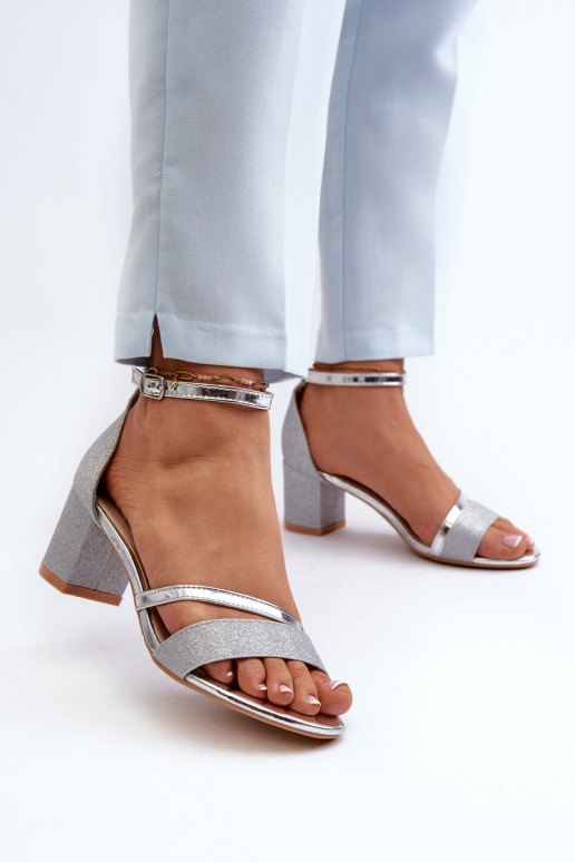 Sandales brillantes Ploemis à talons bas en argent