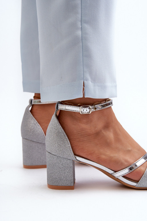 Sandales brillantes Ploemis à talons bas en argent