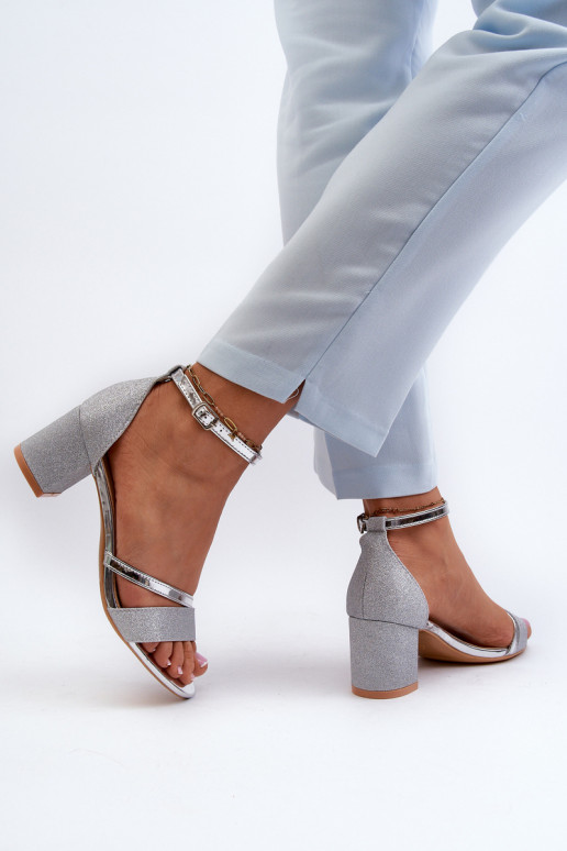 Sandales brillantes Ploemis à talons bas en argent