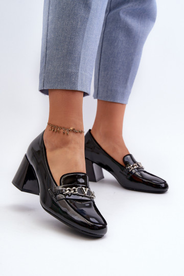 avec effet laqué Chaussures à talons bas avec ornements de couleur noire Makki
