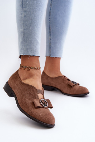 Chaussures basses femme à talon et ornement en daim bio, marron Hadiena