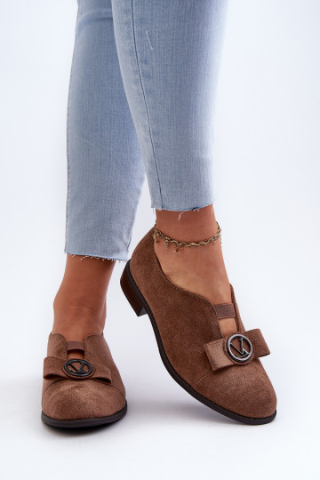 Chaussures basses femme à talon et ornement en daim bio, marron Hadiena 2