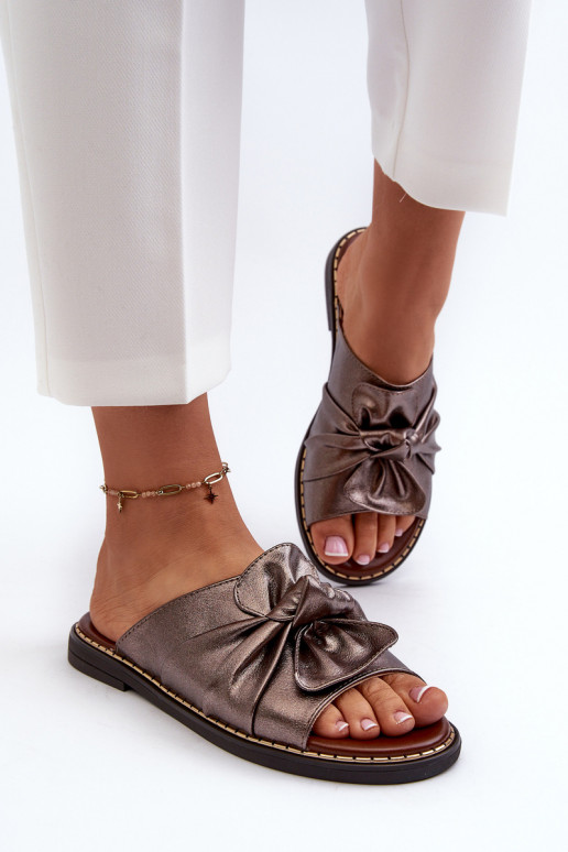 Chaussons pour femmes à talons larges couleur cuivre Nelvira