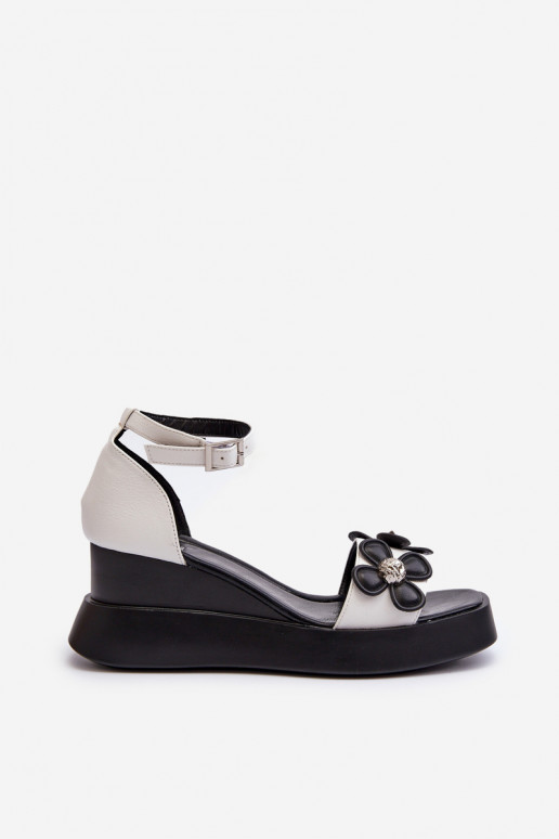 Sandales pour femmes à plateforme I Koturnie avec fleurs de couleur blanc Foviana
