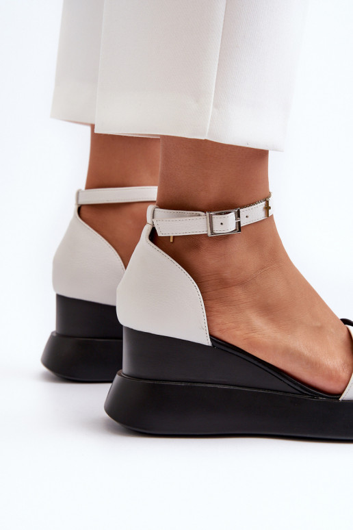 Sandales pour femmes à plateforme I Koturnie avec fleurs de couleur blanc Foviana