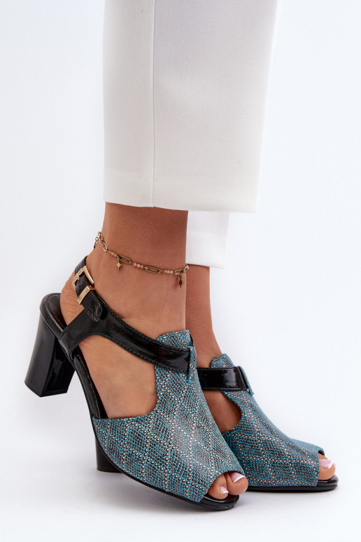 Sandales à talons hauts pour femmes en éco-cuir turquoise Queenmarie