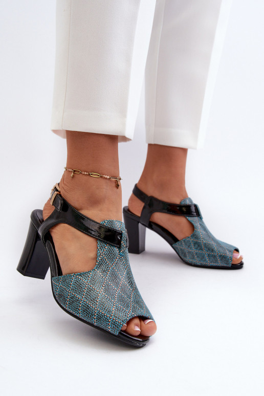 Sandales à talons hauts pour femmes en éco-cuir turquoise Queenmarie
