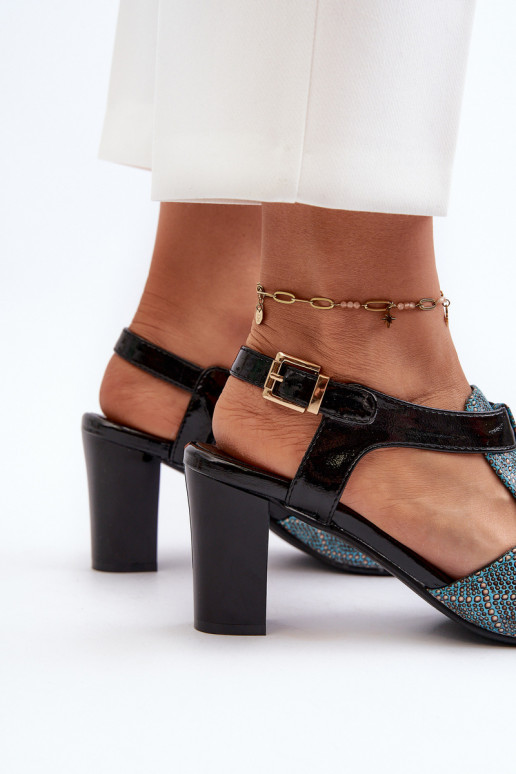 Sandales à talons hauts pour femmes en éco-cuir turquoise Queenmarie