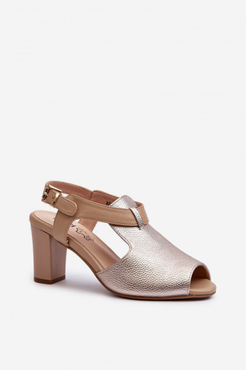 Sandales à talons hauts pour femmes en éco-cuir de couleur or Queenmarie