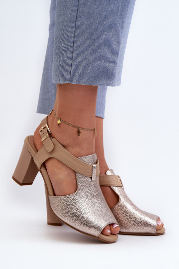 Sandales à talons hauts pour femmes en éco-cuir de couleur or Queenmarie 2