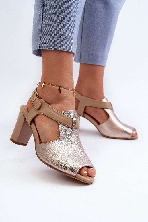 Sandales à talons hauts pour femmes en éco-cuir de couleur or Queenmarie
