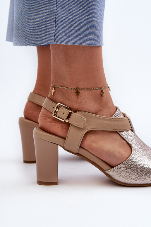 Sandales à talons hauts pour femmes en éco-cuir de couleur or Queenmarie Sandales à talons hauts pour femmes en éco-cuir de couleur or Queenmarie