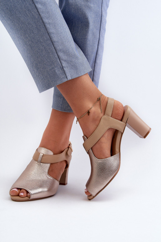Sandales à talons hauts pour femmes en éco-cuir de couleur or Queenmarie