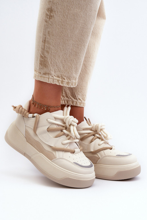 Baskets modèle chaussures à plateforme beige Moariella