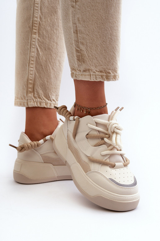 Baskets modèle chaussures à plateforme beige Moariella